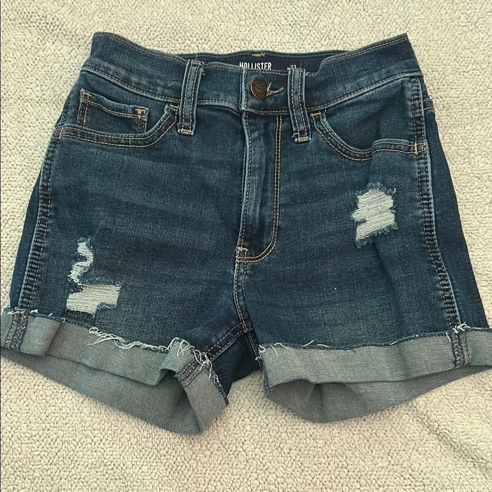 Hollister Blue Jean Shorts Distressed Cuffed